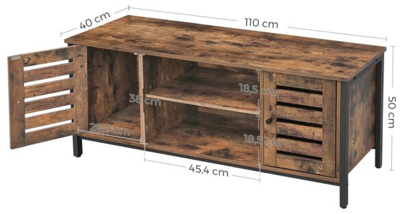 TV szekrény polcokkal és két ajtóval, rusztikus barna 110x40x50cm
