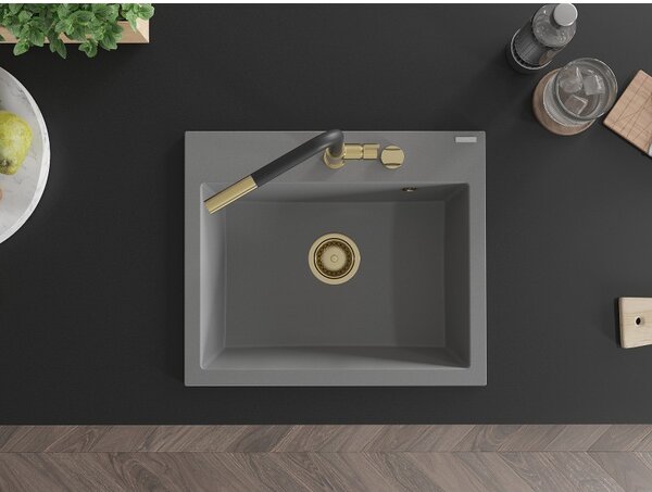 Mexen Oscar, chiuvetă granit cu 1 cameră 580x490x205 mm, gri, 6519581000-71-G