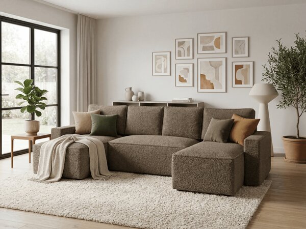 Canapea extensibila in forma de U SMART BOUCLE, bej inchis, 303x143 cm
