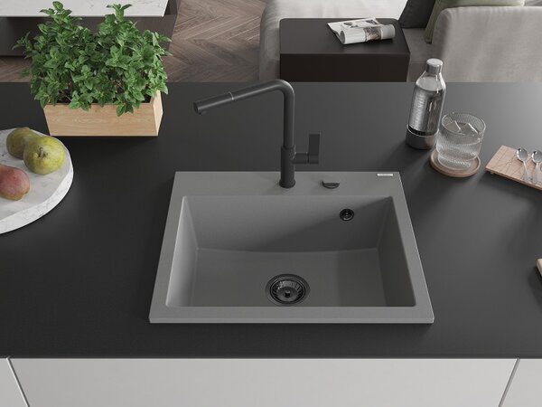 Mexen Oscar, chiuvetă granit cu 1 cameră 580x490x205 mm, gri, 6519581000-71-B