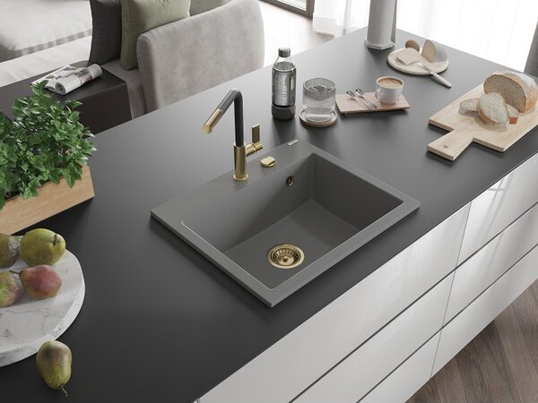 Mexen Oscar, chiuvetă granit cu 1 cameră 580x490x205 mm, gri, 6519581000-71-G