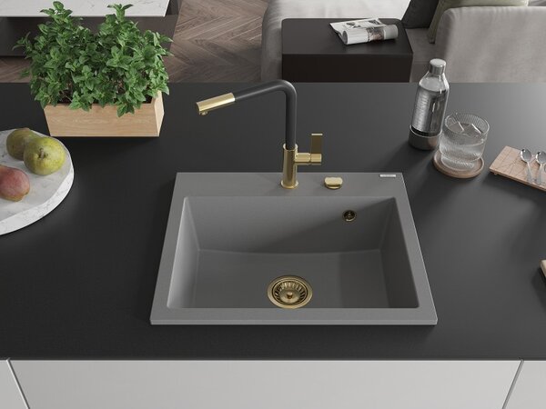 Mexen Oscar, chiuvetă granit cu 1 cameră 580x490x205 mm, gri, 6519581000-71-G