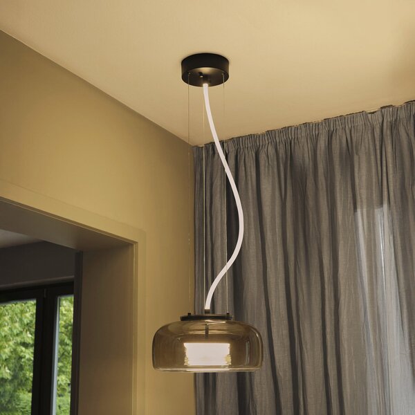 OSRAM Lampă suspendată LED DECOR GLOW gri/negru, Ø 38 cm, lumină orientată în, Gri, Camera de zi / sufragerie, Sticlă, Modern
