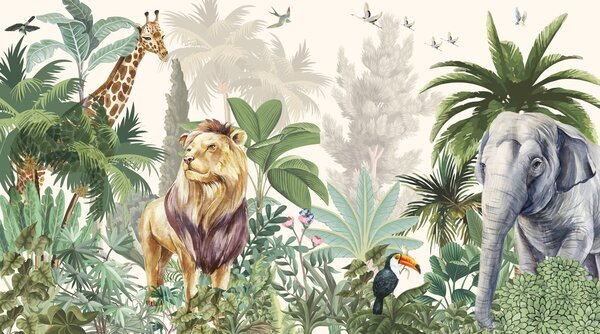Fototapet Wallpaper cu animale și păsări, Fototapet jungle, Fototapet populare, w03537 - Tapeko.ro