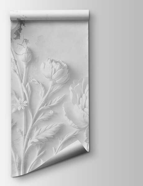 Fototapet Floare albă sculptată pe un perete, Fototapet 3D, Fototapet populare, w03553v2 - Tapeko.ro