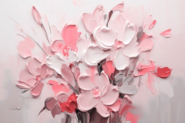 Tapet Flori volumetrice abstracte în stilul picturii în ulei, Fototapet 3D, Fototapet 3D Flori, w03582v3 : Uwalls.ro