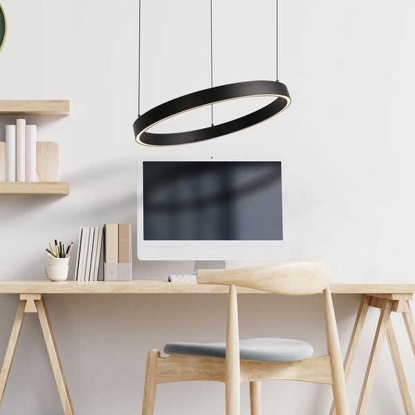 Searchlight Lampă suspendată LED Layla, negru, Ø 44 cm CCT, cu înălțime reglabilă, reglabil, Negru, Camera de zi / sufragerie, Metal, Modern