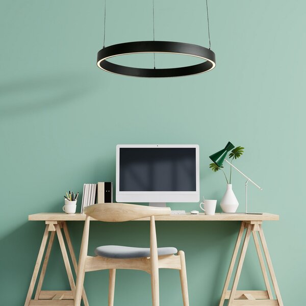 Searchlight Lampă suspendată LED Layla, negru, Ø 64 cm CCT, înălțime reglabilă, reglabil, Negru, Camera de zi / sufragerie, Metal, Modern