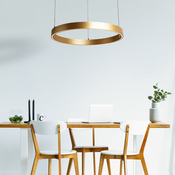 Searchlight Lampă suspendată LED Layla, aurie, Ø 64 cm CCT, cu înălțime reglabilă, reglabil, Auriu / Alamă, Camera de zi / sufragerie, Metal, Modern