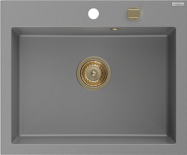 Mexen Elix, chiuvetă din granit cu 1 compartiment 600 x 500 mm, gri, sifon auriu - 6525601005-71-G