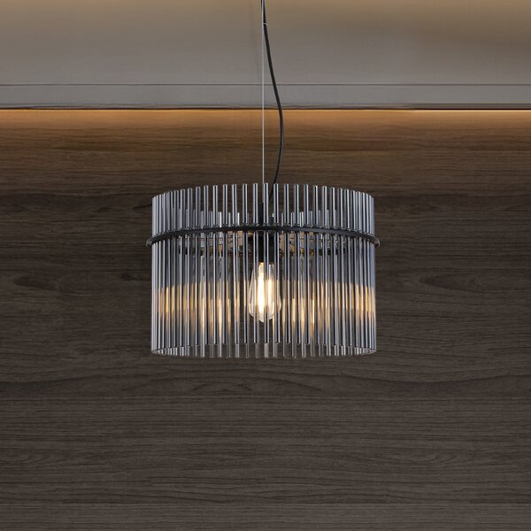 Searchlight Lampă suspendată Swizzle, negru/gri fum, Ø 40 cm, sticlă/metal, reglabil, Gri, Camera de zi / sufragerie, Sticlă