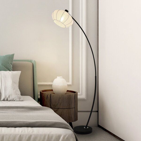 Searchlight Lampadar Radiant, negru/alb, înălțime 156 cm, metal/țesătură, Negru, Camera de zi / sufragerie, Metal