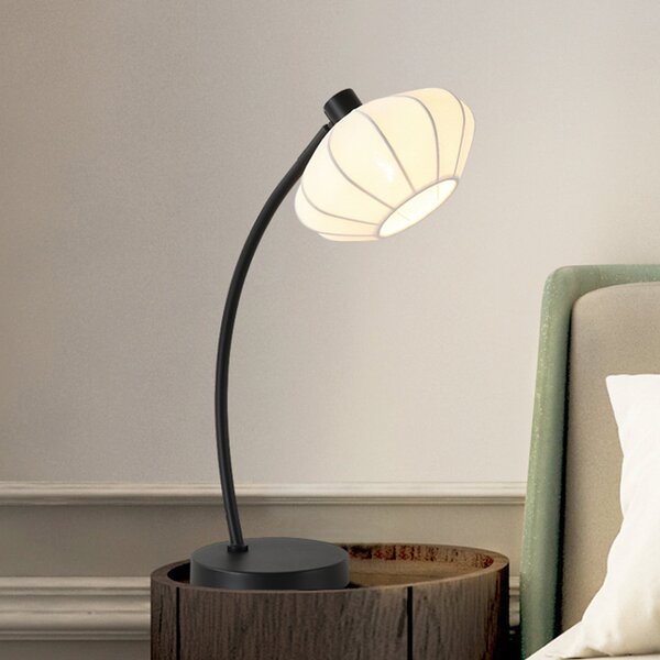 Searchlight Lampa de masă Radiant, negru/alb, înălțime 48 cm, metal/țesătură, Negru, Camera de zi / sufragerie, Metal