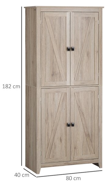 HOMCOM Bufet Elegant cu 4 Uși și Rafturi Ajustabile, Design Natural, 80x40x182 cm | Aosom Romania