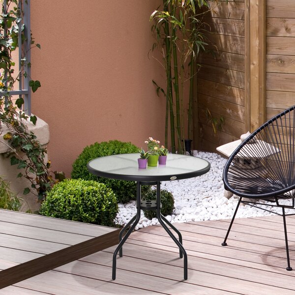 Outsunny Măsuță de Exterior din Oțel cu Sticlă Securizată, Ideală pentru Grădină și Terasă, Ф80x72cm | Aosom Romania