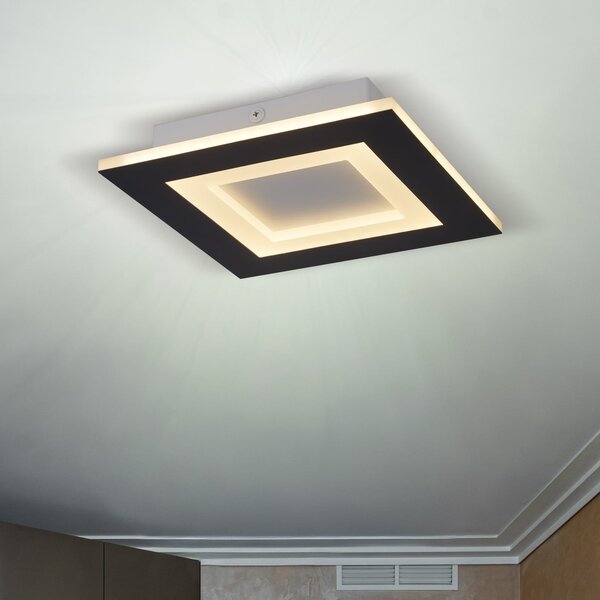 Searchlight Plafonieră LED Squary, lungime 39 cm, fier negru/alb, CCT, reglabil, Negru, Camera de zi / sufragerie, Metal, Modern