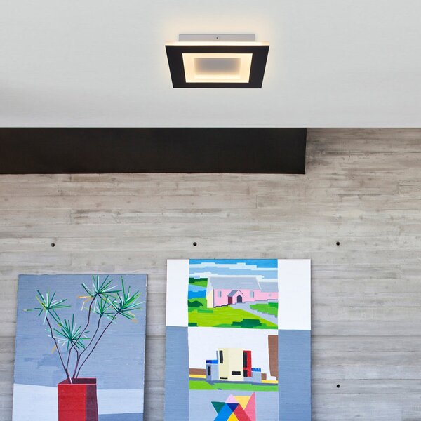 Searchlight Plafonieră LED Squary, lungime 25 cm, fier negru/alb, CCT, reglabil, Negru, Camera de zi / sufragerie, Metal, Modern