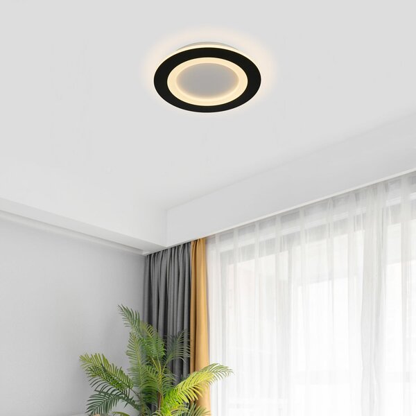 Searchlight Plafonieră LED Ringo, Ø 25 cm, negru/alb, fier/acril, CCT, reglabil, Negru, Camera de zi / sufragerie, Metal, Modern