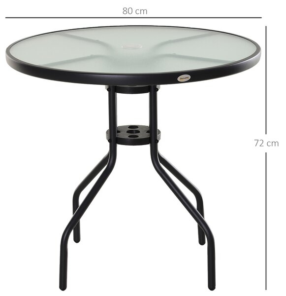 Outsunny Măsuță de Exterior din Oțel cu Sticlă Securizată, Ideală pentru Grădină și Terasă, Ф80x72cm | Aosom Romania