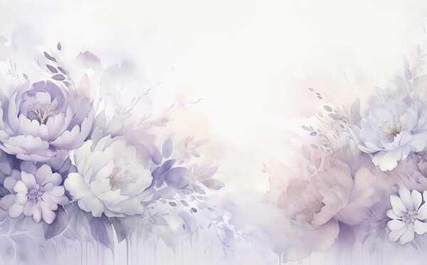Tapet Flori mari delicate de liliac, imitație de acuarelă, Fototapet Acuarelă, w08946 : Uwalls.ro