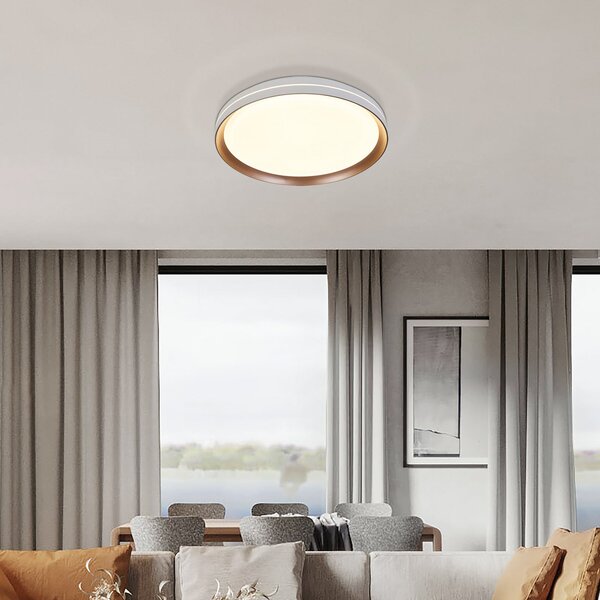 Searchlight Plafonieră LED Saucer, alb/bej, Ø 39 cm, fier/acril, reglabil, Alb, Camera de zi / sufragerie, Metal, Modern