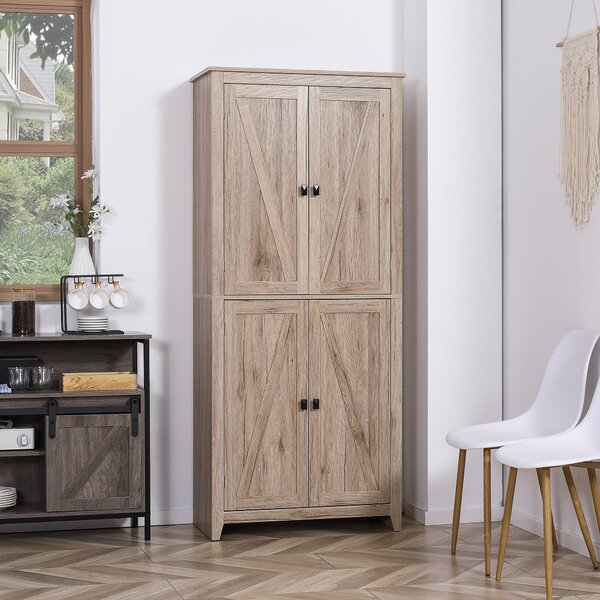 HOMCOM Bufet Elegant cu 4 Uși și Rafturi Ajustabile, Design Natural, 80x40x182 cm | Aosom Romania