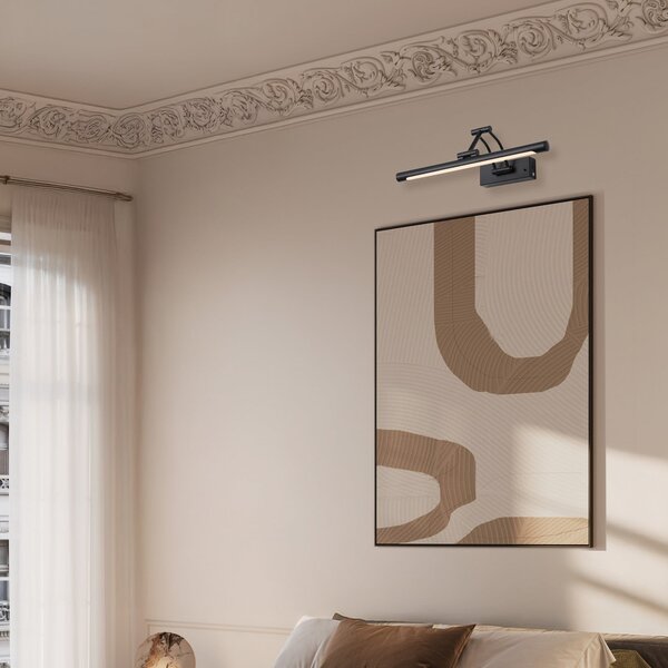 Searchlight Aplică de perete cu LED și baterie Herron, negru mat, lățime 43 cm, CCT, reglabil, Negru, Camera de zi / sufragerie, Metal, Modern, Soclu de perete jos