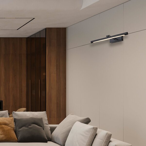 Searchlight Aplică de perete cu LED și baterie Holton, negru mat, lățime 45 cm, CCT, reglabil, Negru, Camera de zi / sufragerie, Metal, Modern, Soclu de perete jos
