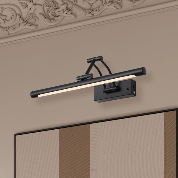 Searchlight Aplică de perete cu LED și baterie Herron, negru mat, lățime 43 cm, CCT, reglabil, Negru, Camera de zi / sufragerie, Metal, Modern, Soclu de perete jos