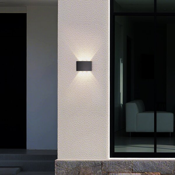 Searchlight Lampă de perete pentru exterior cu LED Shadows, lățime 18 cm, negru, metal, Negru, Aluminiu, Modern, Perete unghiular