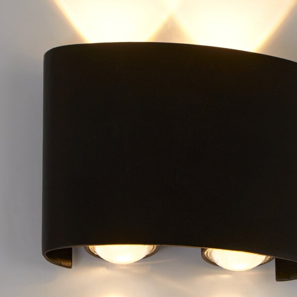Searchlight Lampă de perete pentru exterior cu LED Shadows, lățime 12 cm, negru, metal, Negru, Aluminiu, Modern, Perete unghiular
