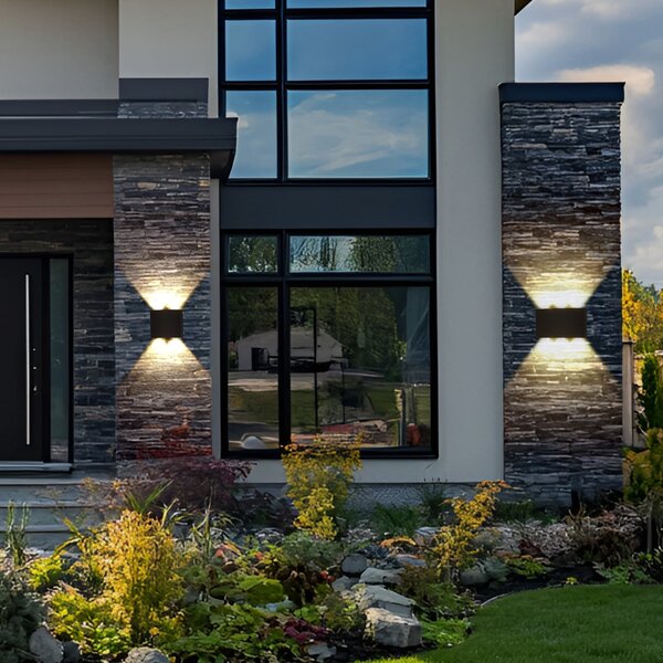 Searchlight Lampă de perete pentru exterior cu LED Shadows, lățime 12 cm, negru, metal, Negru, Aluminiu, Modern, Perete unghiular