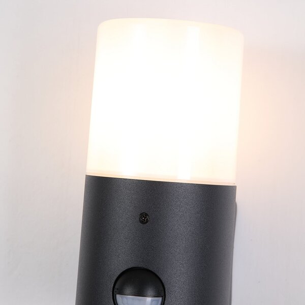 Searchlight Lampă de exterior Cannes, înălțime 17 cm, alb-negru, 1 bec, cu senzor, Negru, Aluminiu, Modern