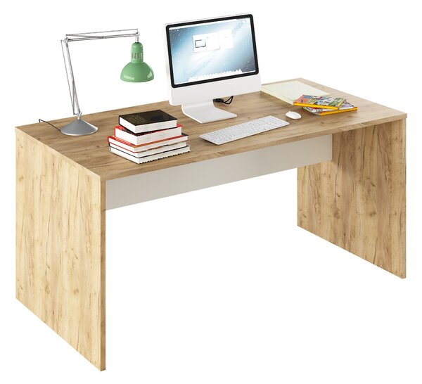 KONDELA Masă de birou, stejar artizan/albă, RIOMA TYP 16