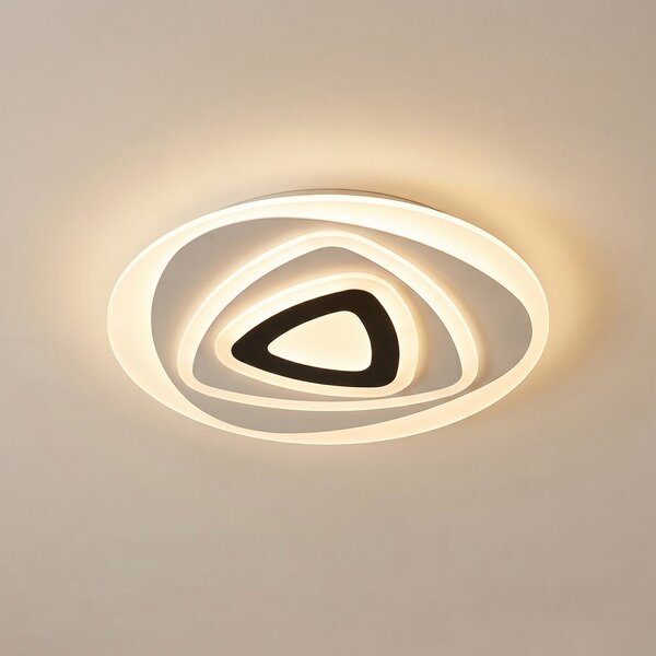 Lindby Plafonieră LED Rebeka, Ø 70 cm, CCT, telecomandă, reglabil, Alb, Camera de zi / sufragerie, Plastic, Modern