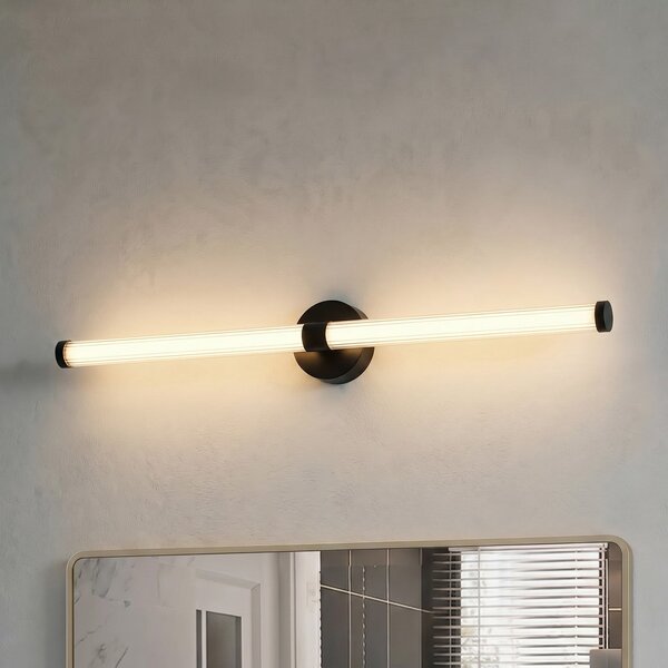 Lucande Aplică LED Melisa, negru, 90 cm, CCT, IP44, Negru, Baie, Sticlă, Modern