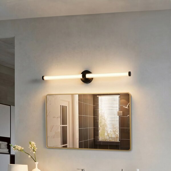 Lucande Aplică LED Melisa, negru, 90 cm, CCT, IP44, Negru, Baie, Sticlă, Modern