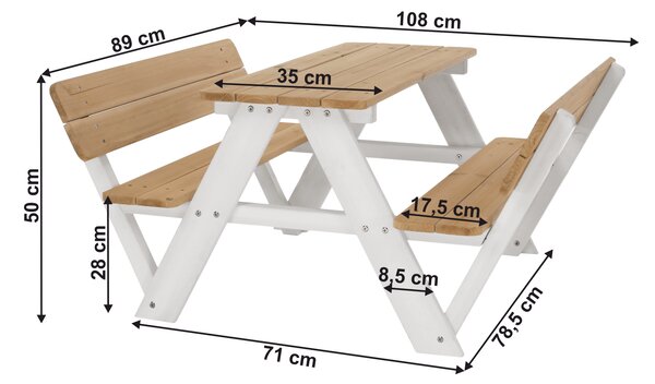 KONDELA Bancă de grădină pentru copii, lemn, natural/ alb, ABALO