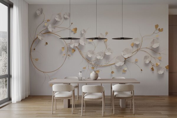 Fototapet Decor floral elegant pe un perete, Fototapet flori 3D, Fototapet populare, w03653 - Tapeko.ro