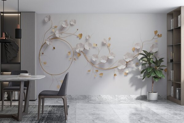 Fototapet Decor floral elegant pe un perete, Fototapet flori 3D, Fototapet populare, w03653 - Tapeko.ro