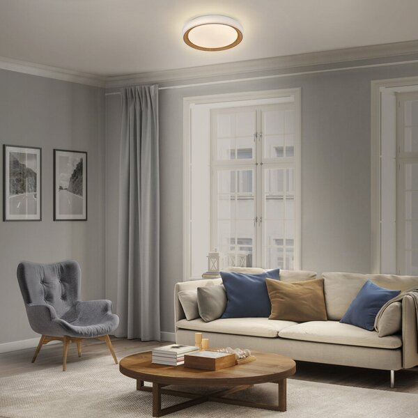 OSRAM Plafonieră LED ORBIS GLORIE alb/lemn Ø 40 cm clickdim, reglabil, Alb, Camera de zi / sufragerie, Metal, Modern