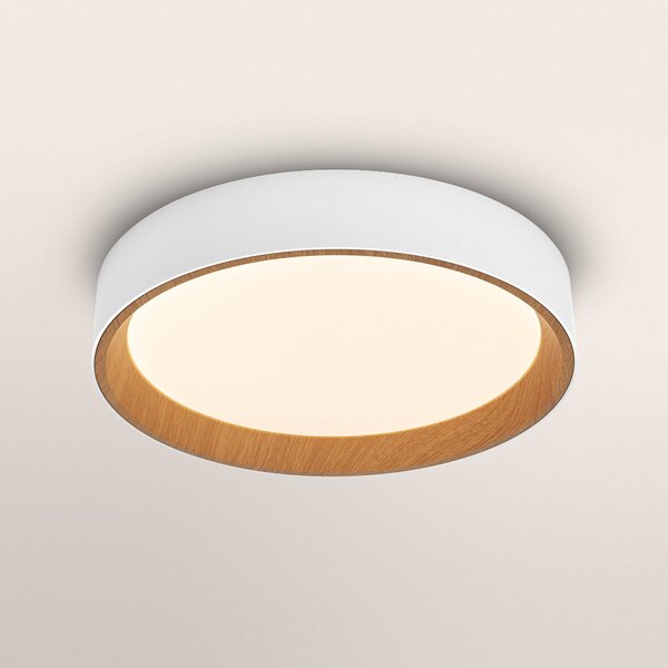 OSRAM Plafonieră LED ORBIS LARIOS, alb/lemn, Ø 29 cm, dimabilă în ceea ce, reglabil, Alb, Camera de zi / sufragerie, Metal, Modern
