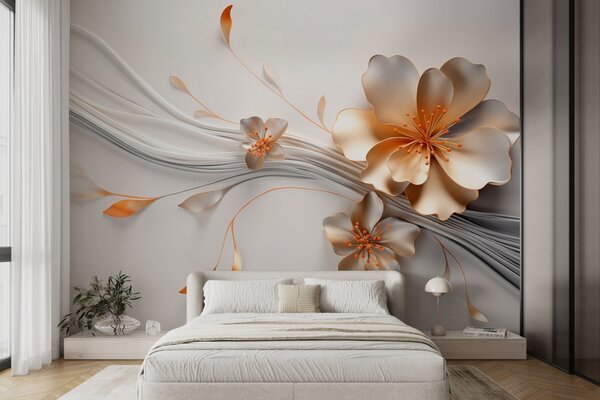 Fototapet Design floral elegant cu detalii curgătoare, Fototapet flori 3D, Fototapet populare, w09004 - Tapeko.ro