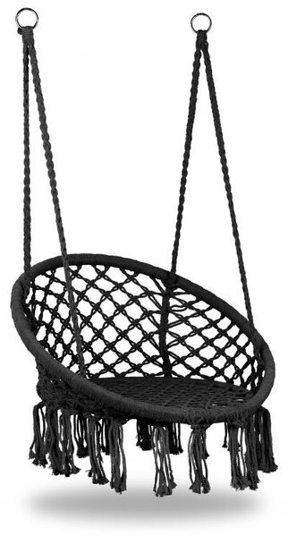 Leagan balansoar rotund suspendat pentru casa sau gradina, cu franjuri, 150kg, negru