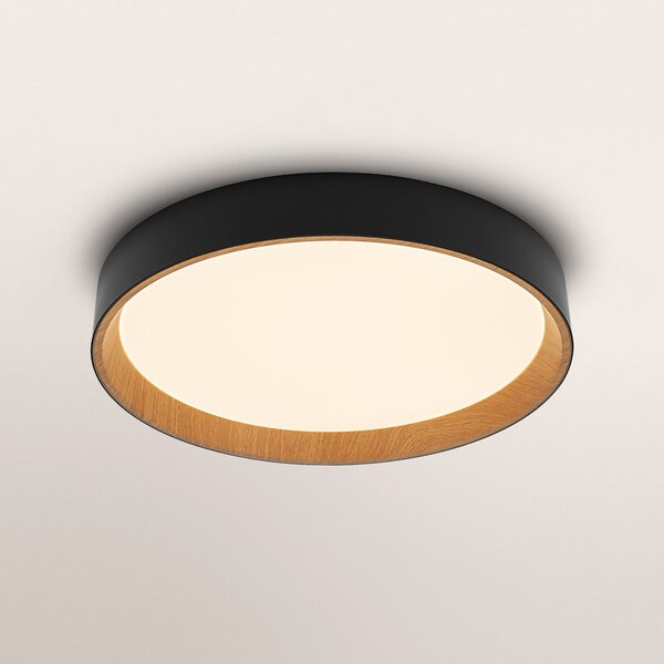 OSRAM Plafonieră LED ORBIS LARIOS, negru/lemn, Ø 49 cm, dimabilă, reglabil, Negru, Camera de zi / sufragerie, Metal, Modern