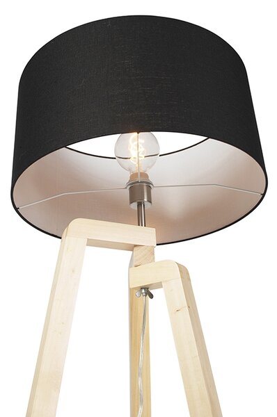 Lampa de podea moderna din lemn cu abajur negru 45 cm - Puros