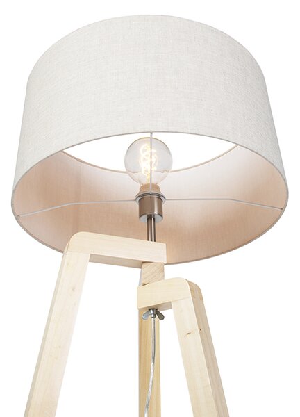 Lampă de podea cu trepied din lemn cu abajur din piper 50 cm - Puros