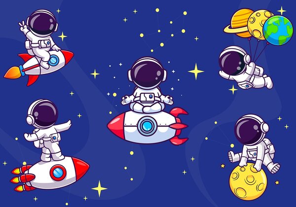 Fototapet Desen animat astronaut în spațiu, Fototapet spațiu cosmic, Fototapet populare, w03682 - Tapeko.ro