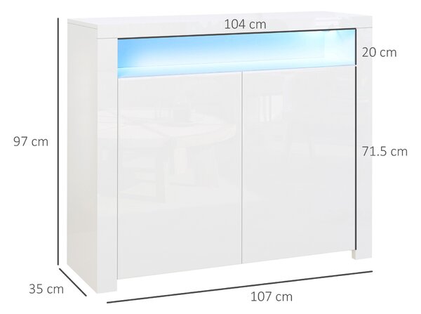 HOMCOM Dulap Multifuncțional Alb cu Iluminare LED Colorată, pentru Living sau Dormitor, 107x35x97 cm | Aosom Romania