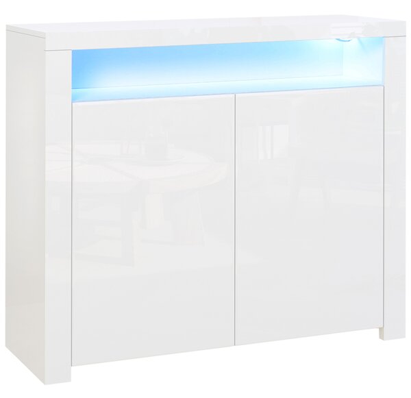 HOMCOM Dulap Multifuncțional Alb cu Iluminare LED Colorată, pentru Living sau Dormitor, 107x35x97 cm | Aosom Romania